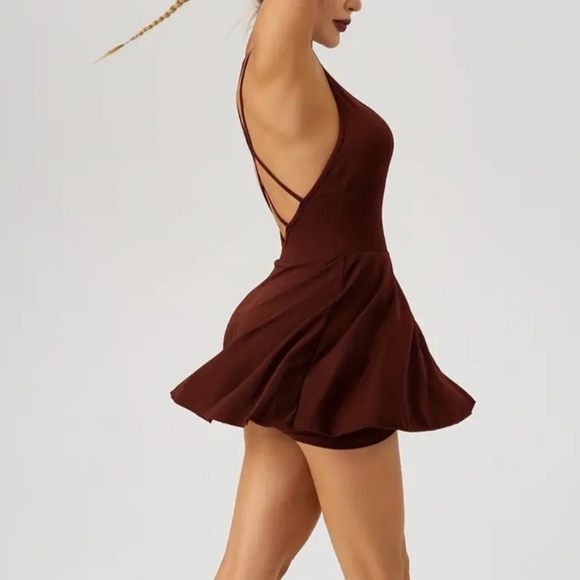 Rubylishious Seamless Cross-Back Tennis Dress with Built-in Shorts, Scoop Neck, - Picture 5 of 9